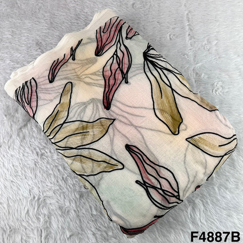 Thread Embroidered Mul Chanderi  Fabric-F4887